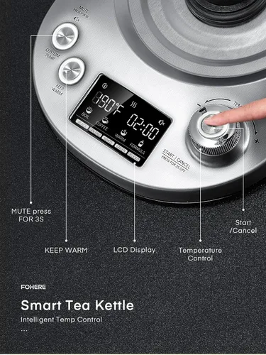 Miniatura 2 de Hervidor de té eléctrico, hervidor de vidrio con 9 ajustes preestablecidos de control de temperatura, tetera de 1200 W con infusor extraíble, 2