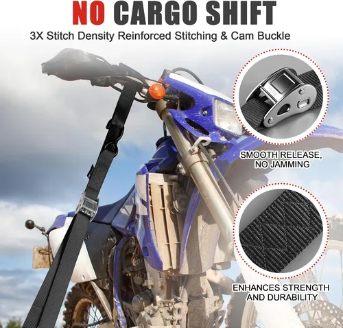 Miniatura 3 de AWELCRAFT Correas de amarre para motocicleta (paquete de 2) Probadas en laboratorio, resistencia a la rotura de 3,300 libras, juego de amarre