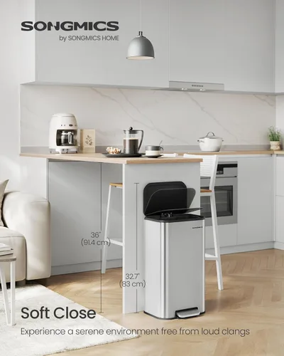 Miniatura 2 de SONGMICS Basurero de Cocina, Bote de Basura de 8 Galones (30 L) con Tapa, Acero Inoxidable, Cierre Suave y se Mantiene Abierto, Cubo Interior, Pedal