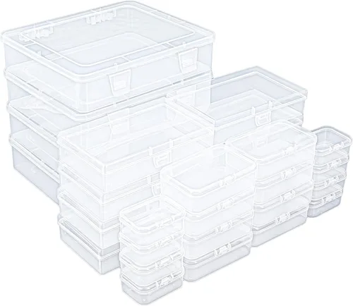 Miniatura 12 de Goodma 8 contenedores rectangulares vacíos de plástico transparente con tapas con bisagras para objetos pequeños y otros proyectos de manualidades