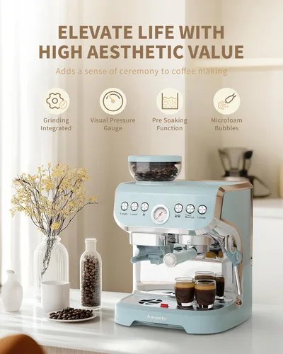 Miniatura 2 de Amaste Máquina de café expreso con molinillo, máquina de café expreso de 15 Bar con varilla de vapor para Latte y capuchino, tanque de agua de 68