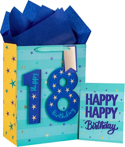 Miniatura 8 de Loveinside Bolsa de regalo azul de cumpleaños con papel de seda, etiqueta de regalo y tarjeta de felicitación para niños, adolescentes, fiestas