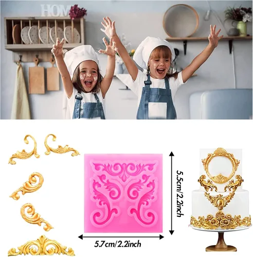 Miniatura 6 de Moldes de silicona estilo barroco, moldes de encaje de volutas y encaje para fondant, molde de flor en relieve vintage, molde de filigrana 3D