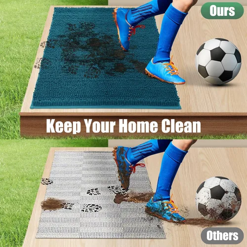 Miniatura 7 de IM HOME Alfombra absorbente de chenilla para puerta exterior de 48" x 30", tapetes para puertas fangosas lavables para perros, alfombra Azul Teal