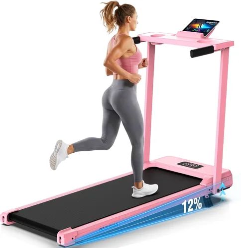 Miniatura 12 de FUNMILY Caminadora inclinada de 3.5 HP con escritorio y barra de asa, resistente capacidad de peso de 350 libras, cinta de correr portátil