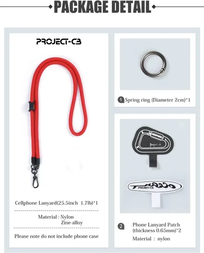Miniatura 6 de Cordón para teléfono celular ×1, Pestaña de sujeción ×2, Correa de teléfono ajustable universal, Cruzada, Cordón para el cuello, Correa de cuerda