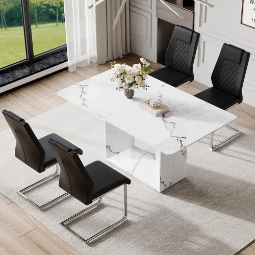 Miniatura 13 de Conjunto de mesa de comedor MUUOKY para 4, mesa de cocina de 63'' y sillas para 4, conjunto de mesa gris y 4 sillas modernas, adecuado para comedor