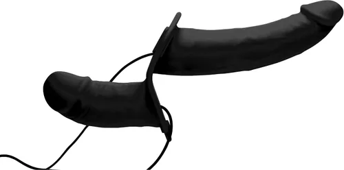Miniatura 3 de Power Pegger - Consolador doble vibrador de silicona negra con arnés
