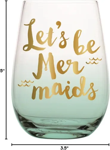 Miniatura 2 de Slant Collections Vaso de vino sin tallo, color verde azulado degradado con escritura dorada, regalo para novia, 20 onzas, Let's Be Mermaids