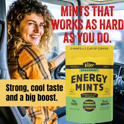 Miniatura 9 de Viter Energy 40 miligramos de mentas con cafeína - Sin azúcar, vitaminas B, veganas, aumenta la energía rápida y el enfoque alerta, píldoras