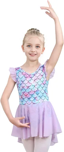 Miniatura 3 de iLover Vestido de leotardo clásico con mangas con volantes para niñas, para danza, gimnasia y ballet