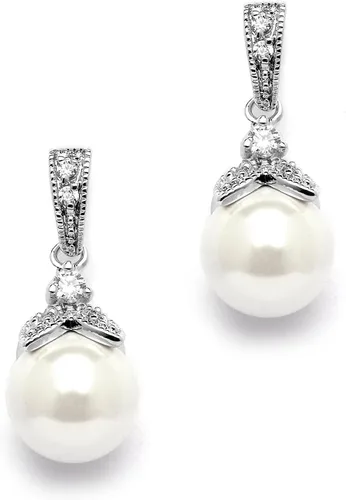 Mariell Juego de collar y aretes de perlas con cristales de circonita cúbica para novia, dama de honor, regalo de cumpleaños
