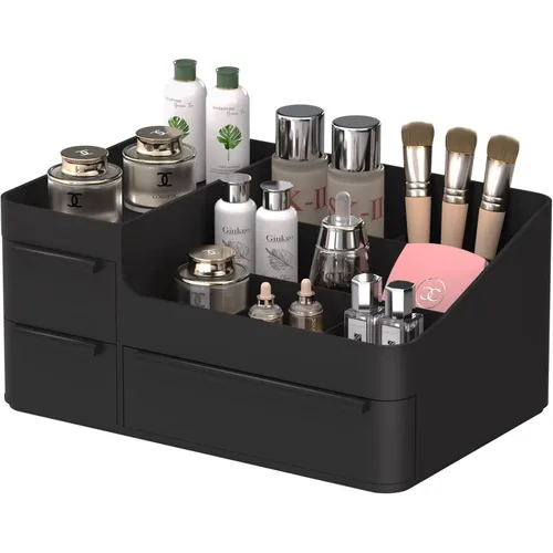 Organizador de maquillaje con cajones, organizador de mostrador para tocador, baño y escritorio de dormitorio, estuche expositor de cosméticos para