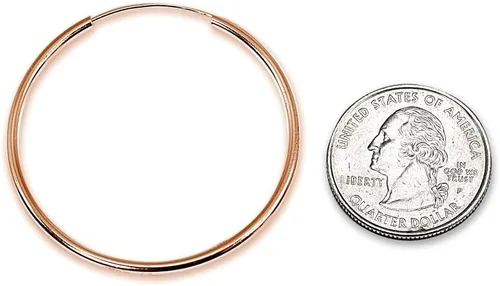 Miniatura 2 de Pendientes de aro unisex de plata de ley con destello de oro rosa de 0.079in de alto pulido, redondos, ligeros