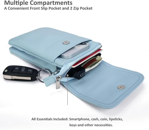 Miniatura 2 de befen Bolso cruzado pequeño de cuero genuino para teléfono celular para mujer, con cremallera plateada