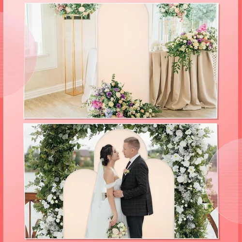 Miniatura 7 de Peryiter 4 fundas de telón de fondo de arco de elastano, beige, para decoración de cumpleaños de boda, 7.2 pies, 6 pies, 5 pies, 4 pies incluidos