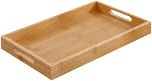 Ochine Bandejas de madera rústica con asa, centro de mesa decorativo vintage, portavelas, bandeja otomana de granja para tartas para encimera de