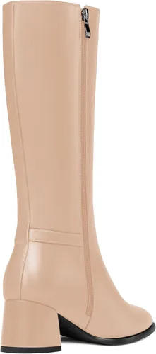 Miniatura 5 de AMBELIGHT Botas de tacón bajo grueso para mujer, con puntera redonda, color liso, con cremallera, 2 pulgadas