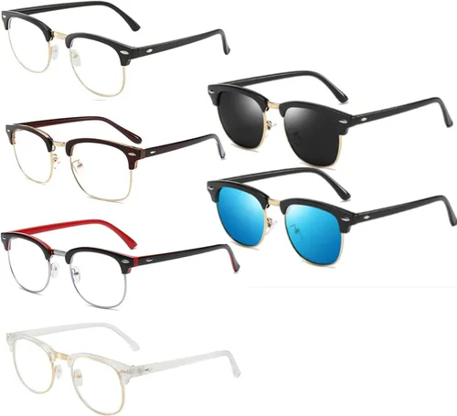 Miniatura 10 de Gafas de montura media Retro con lentes semi sin borde transparentes con bloqueo de luz azul para hombres y mujeres, 3 Pack Mix