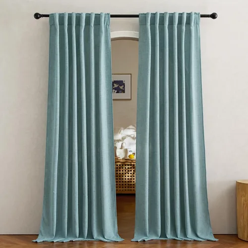 Miniatura 52 de NICETOWN Cortinas de lino grueso para dormitorio, privacidad añadida, bolsillo para barra y pestaña trasera, no se transparentan, mezcla de lino