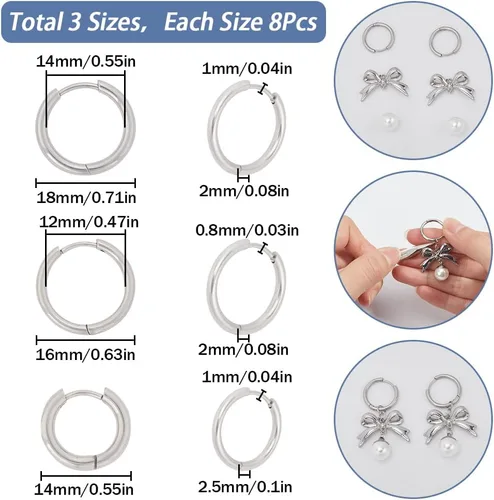 Miniatura 2 de SUNNYCLUE 1 caja, 12 pares de ganchos redondos para aretes franceses, gancho para aretes con cierre de palanca, pequeño y ligero, de acero