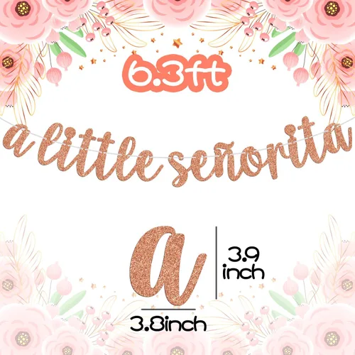 Miniatura 2 de A Little Señorita Banner para fiesta mexicana revelación de género baby shower, suministros de decoración de fiesta recién nacida, purpurina dorada