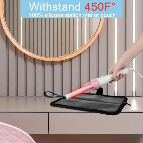 Miniatura 4 de Homakover Estuche de viaje para plancha para el cabello, 13 x 5 pulgadas, alfombrilla de silicona resistente al calor y bolsa para plancha plana