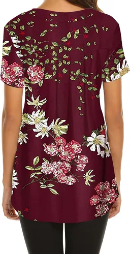 Miniatura 2 de Sweetnight Blusa tipo túnica campesina con cuello en V y estampado floral para mujer