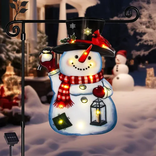 Miniatura 14 de Bandera de Navidad iluminada para jardín de 22 x 13, 8 modos de doble cara, decoraciones solares de Navidad al aire libre con bandera LED