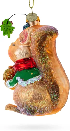 Miniatura 3 de Adorno navideño de cristal soplado de ardilla acunando una bellota