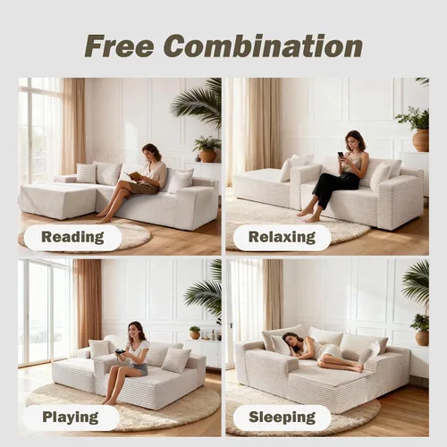 Miniatura 4 de Sofá modular Cloud de 105 pulgadas con diván en forma de L, sofá modular con asiento profundo, cómodo sofá de pana sin hueso para sala de estar
