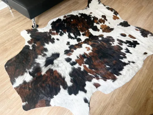 Miniatura 5 de bonanza leathers Alfombra de piel de vaca tricolor genuina de 6 x 7 pies, piel de vaca natural, apta para niños y mascotas, decoración de lujo