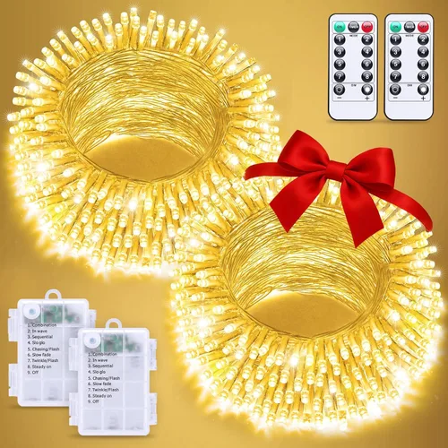 Miniatura 36 de JMEXSUSS Luces de Navidad multicolor que funcionan con pilas con 8 modos de control remoto, impermeables, 33 pies, 100 luces LED de Navidad