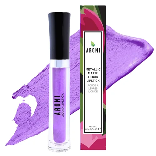 Miniatura 10 de Aromi Lápiz labial líquido mate metálico Rosa polvoriento rosado, color de labios malva rosado claro con acabado brillante, de larga duración