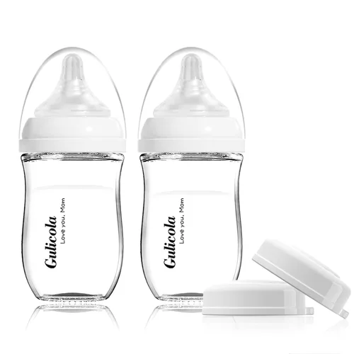 Miniatura 8 de Gulicola Biberón de vidrio natural para bebés amamantados, juego de biberones anticólicos con pezón de flujo medio, 3 meses +, 8 onzas, paquete de 2