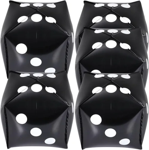 5 globos de papel de aluminio para decoraciones de fiestas temáticas, dados negros de 7.08 pulgadas, fáciles de inflar, perfectos para cumpleaños,