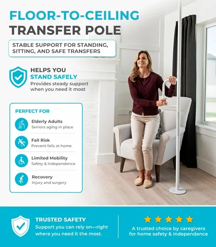 Miniatura 2 de Stander Wonder Pole Lite - Barra de seguridad ajustable de suelo a techo con mango de soporte de seguridad para prevención de caídas, poste de Blanco