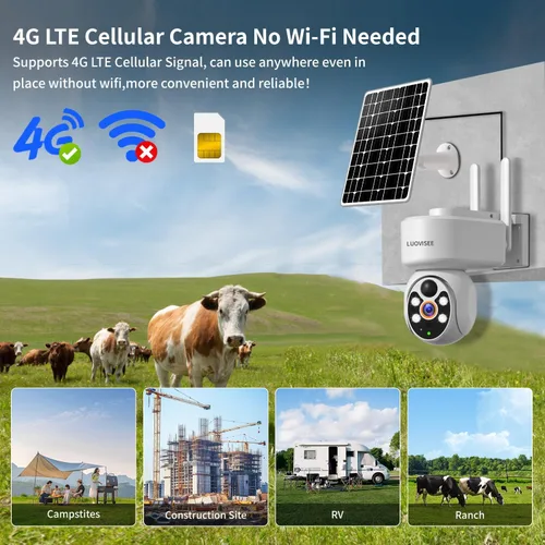 Miniatura 3 de Cámara de seguridad celular 4G inalámbrica para exteriores, cámara de seguridad solar sin WiFi, incluye tarjeta de memoria de 64 GB y tarjeta SIM