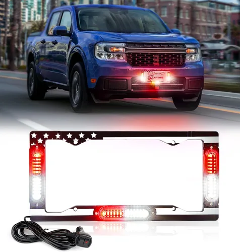 Miniatura 9 de Xprite Luz estroboscópica de matrícula de 36 LED, luces estroboscópicas delanteras/traseras con bandera de EE. UU., 22 modos de parpadeo, luz