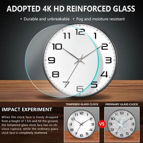 Miniatura 5 de Reloj de pared moderno de 8 pulgadas que funciona con pilas, reloj analógico de cuarzo silencioso sin tictac con números grandes, reloj de pared