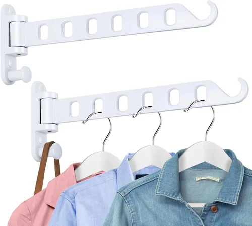 Miniatura 10 de Percha de ropa para montar en la pared con brazo oscilante, estante de secado de ropa de 8 agujeros, rotación de 180° y ahorro de espacio