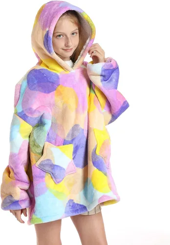Miniatura 19 de Manta de gran tamaño con capucha para niños, manta Sherpa para niños y adolescentes, sudadera gigante con capucha esponjosa