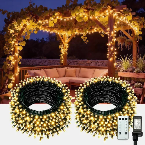 AHAWILL Luces de Navidad blancas cálidas para exteriores, tira de 250 luces LED de 83 pies con 8 modos, luces de árbol de Navidad para interiores,