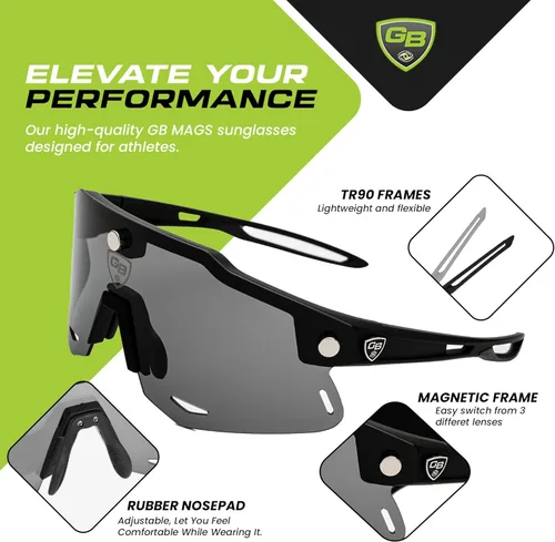 Miniatura 8 de GB MAGS - Juego magnético polarizado para todos los deportes, gafas de sol para ciclismo para hombres y mujeres 3 lentes intercambiables Conjunto