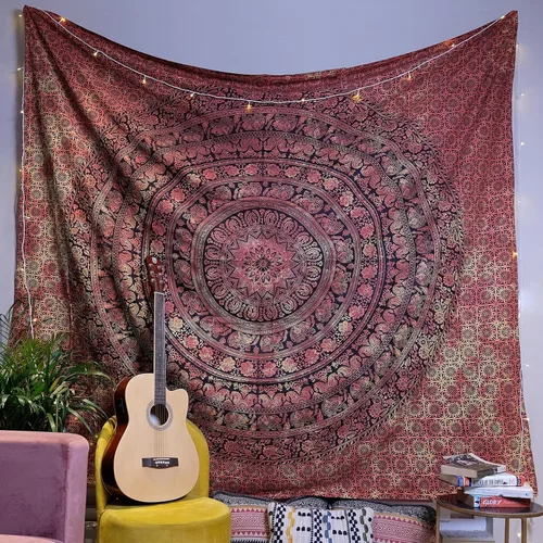 Miniatura 28 de Craft Trade - Tapiz de algodón indio con mandala para pared, decoración estética boho hippie para sala de estar, meditación y dormitorio - Amarillo