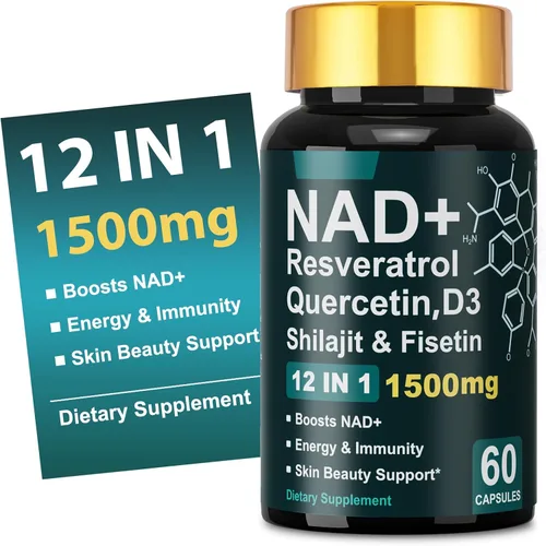 Suplemento NAD de 1500 mg con resveratrol vitamina D3 quercetina y fisetina, suplementos NAD+ para mujeres y hombres que apoyan la energía, la salud
