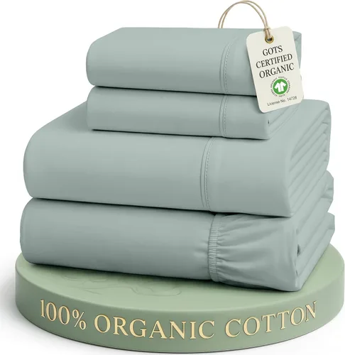 Miniatura 14 de Lane Linen Sábanas de cama tamaño Queen, juego de sábanas 100 % algodón orgánico, sábanas refrescantes suaves tamaño Queen, juego de sábanas Queen