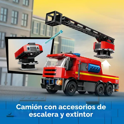 Miniatura 4 de LEGO City Estación de bomberos con camión de bomberos de juguete – Juegos de construcción de juguetes para niños con 2 accesorios de camión