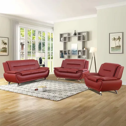 Miniatura 6 de Juego de sofá de cuero para sala de estar, juego de muebles de sala de estar de 3 piezas, juego de sofá moderno con sofá de 3 plazas, sofá biplaza