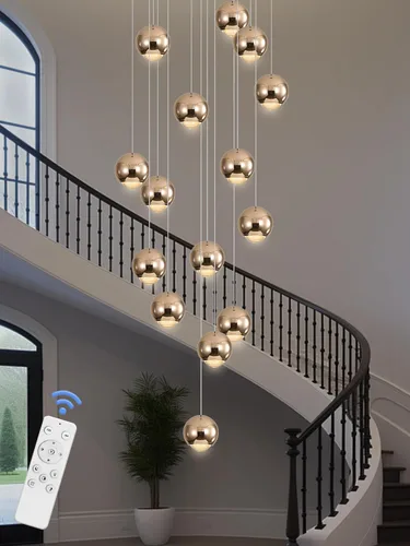 Miniatura 17 de ykolupty Candelabro de Escalera Moderna Lámpara Colgante de Cristal Luz de Candelabro Grande para Techos Altos Lámpara de Gota de Cristal Luz